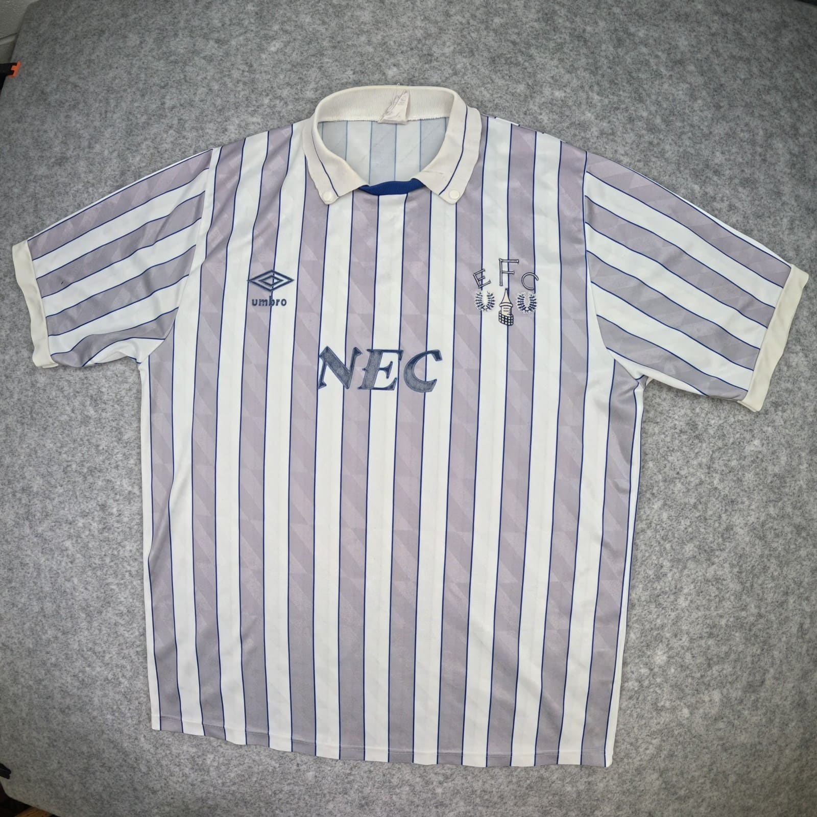 Vintage Everton Football Shirt Medium Grey Away 1988 90 Umbro Soccer Jersey NEC