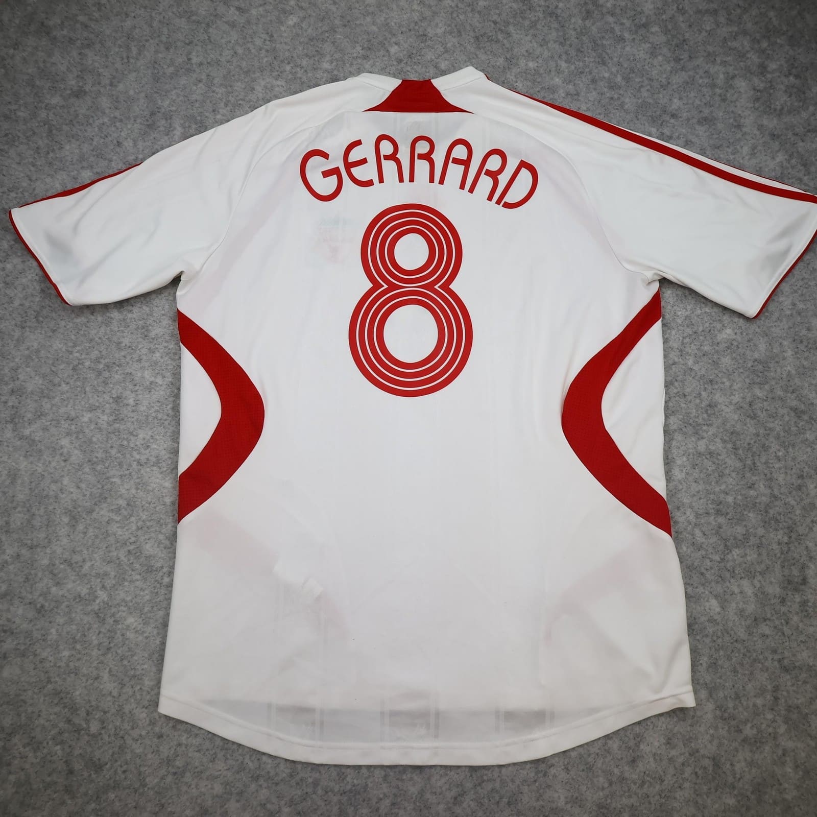 Liverpool Away Shirt Mens Large White 2007 2008 Adidas Gerrard 8 Soccer Jersey
