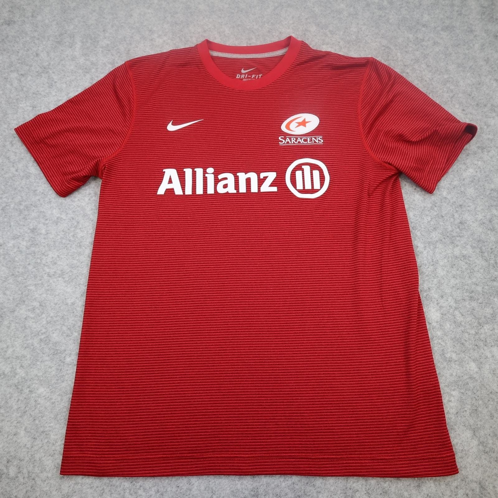 Saracens Rugby Shirt Mens Medium Red Rugby Union Nike Dri Fit Allianz Jersey