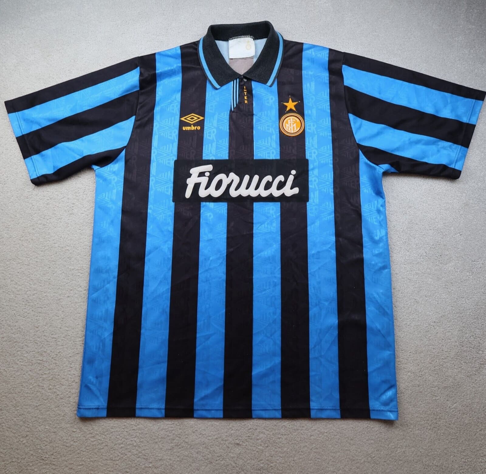 Vintage Inter Milan Shirt Large Blue Home Umbro Soccer Jersey 1992 1993 1994 90s